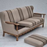 1970s, Danish 3-seater sofa, furniture wool fabric, oak wood, original.
