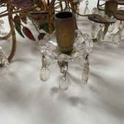 Floral chandelier Banci Firenze with 6 lights, coloured glass and gold metal.