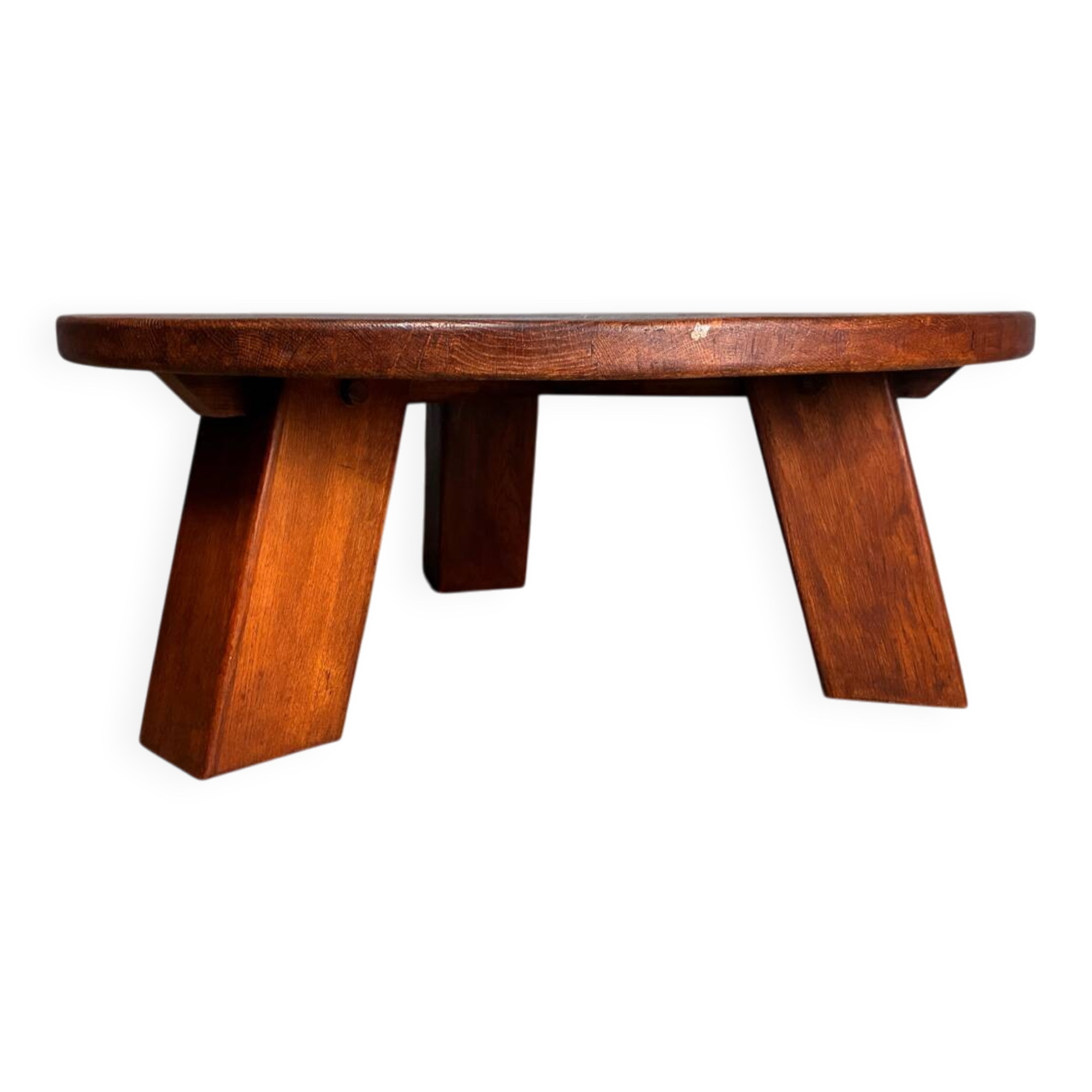 Table basse ronde brutaliste en chêne massif