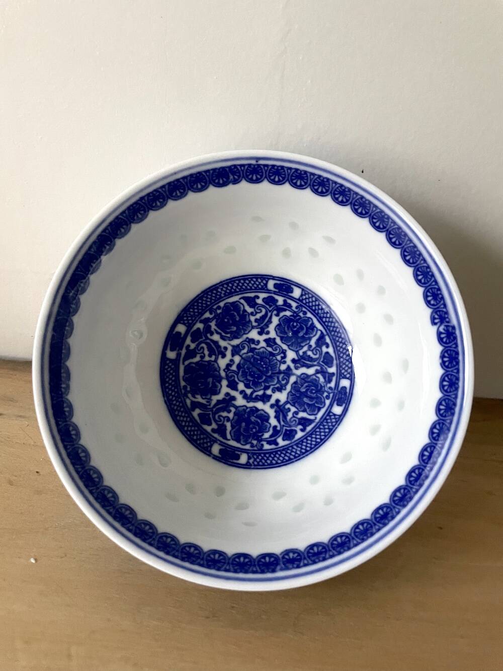 Chinese rice grain porcelain bowl