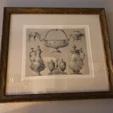 Paire de Gravures anciennes avec cadre doré feuille d'acanthe