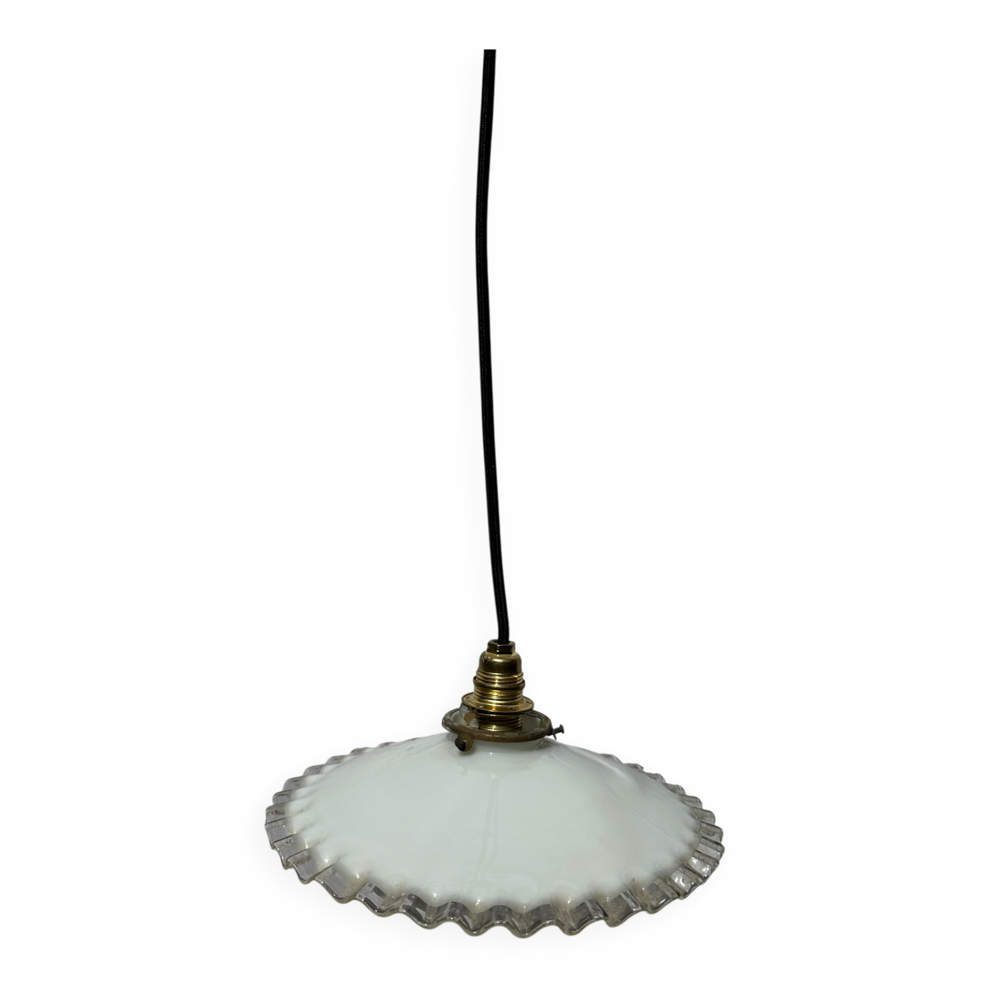 White opaline wavy suspension brass claw vintage lampshade