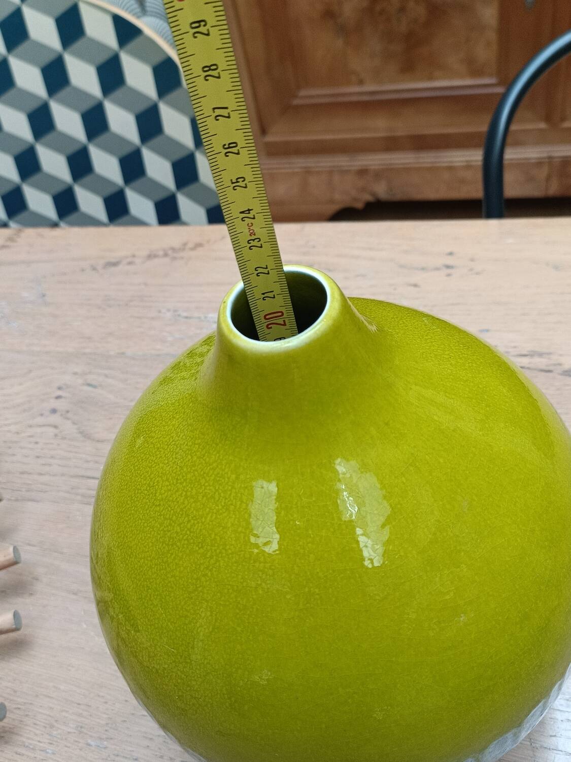 Green ceramic vase with stamp