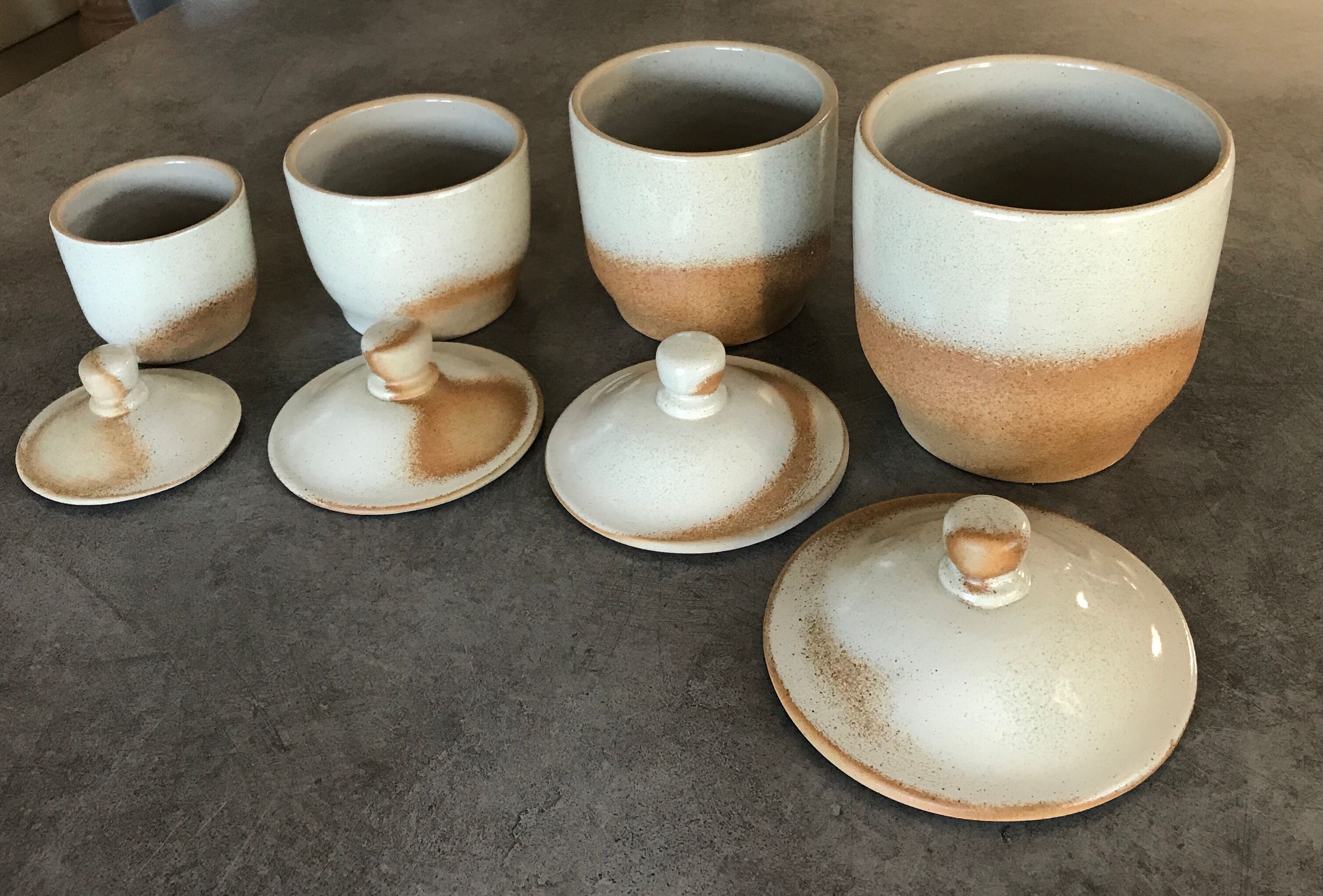 Lot de 4 pots à épices en grès cérame de france beige
