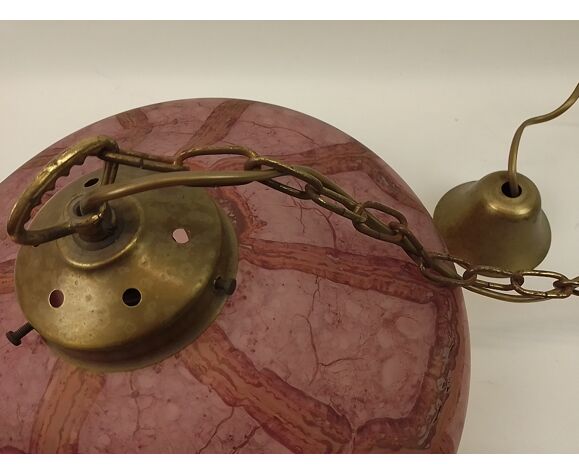 Round purple glass and brass chandelier