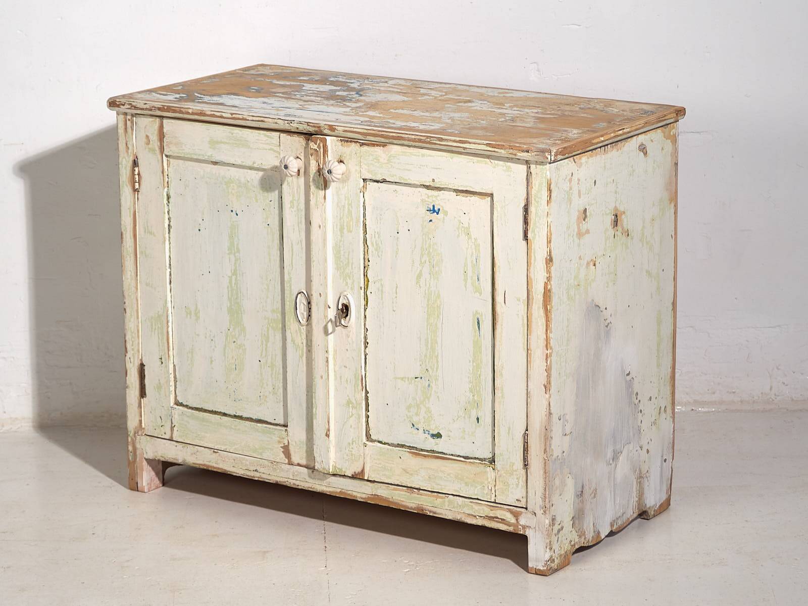 Antique low cabinet with white patina (c.1920) #42