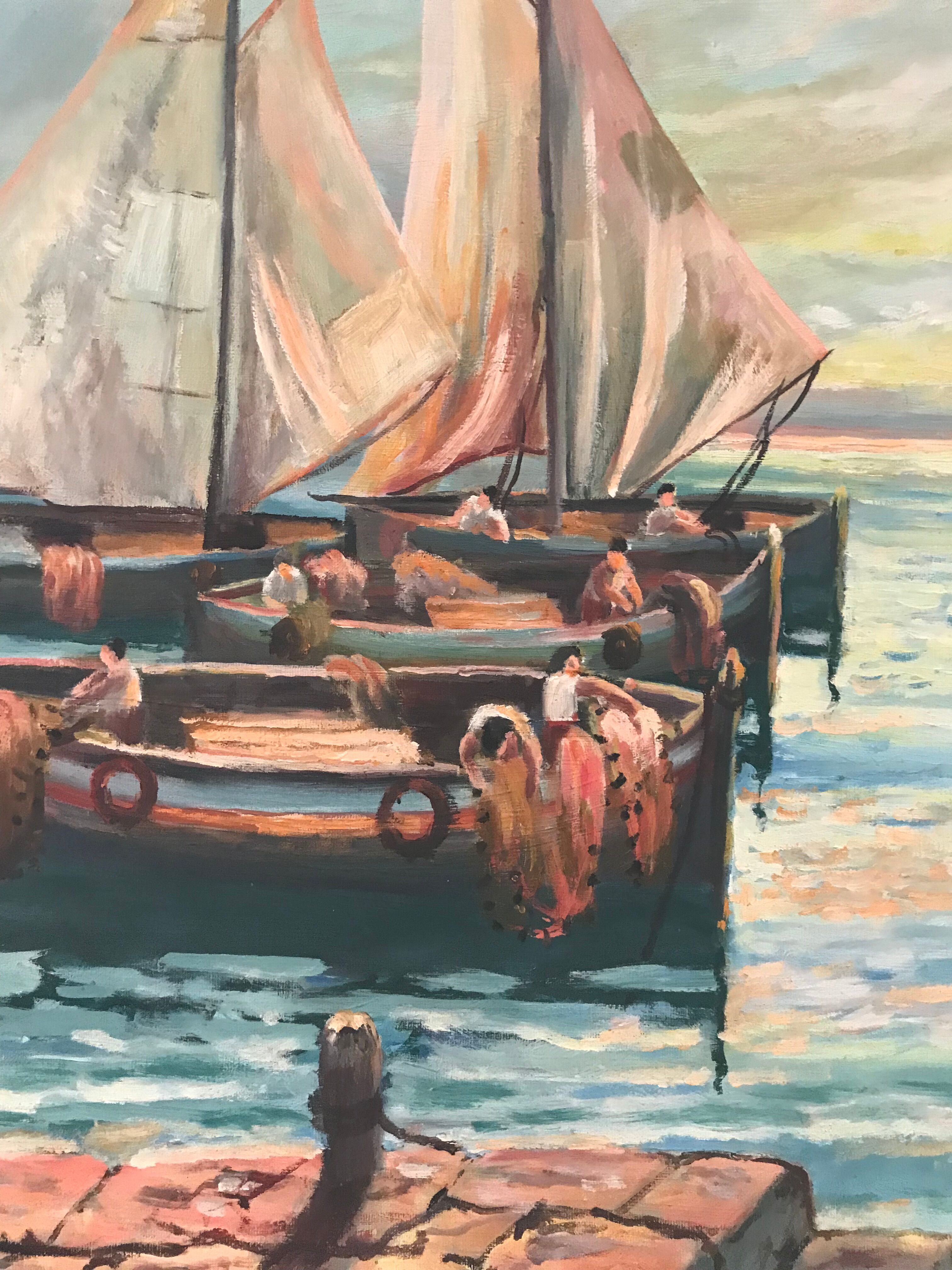 Marine oil on canvas signed Sanchez