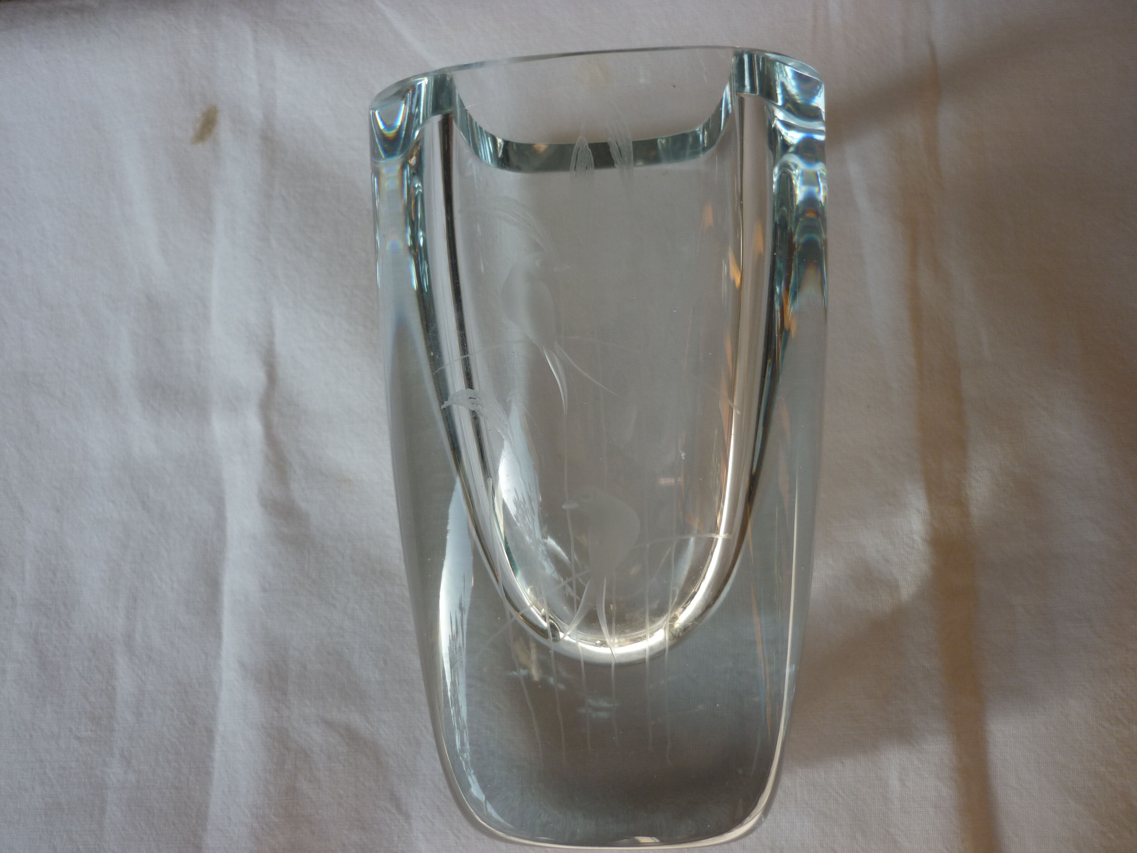 Crystal vase bluish Scandinavian burning birds