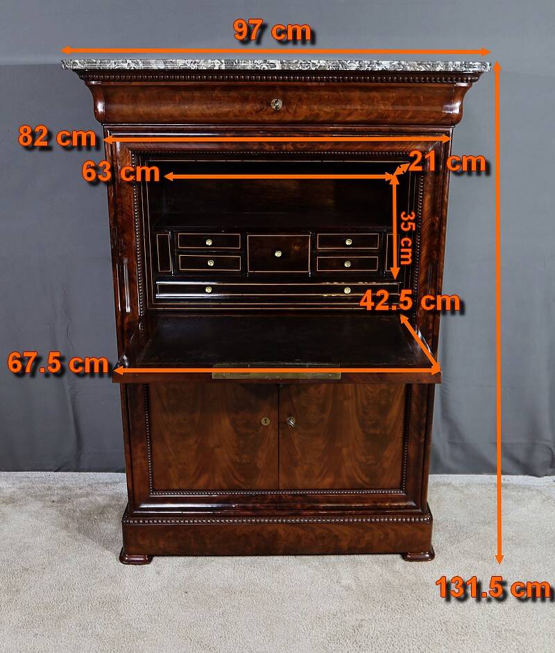 Small Secretary in Burl Mahogany Veneer, Restoration Period – Early 19th Century