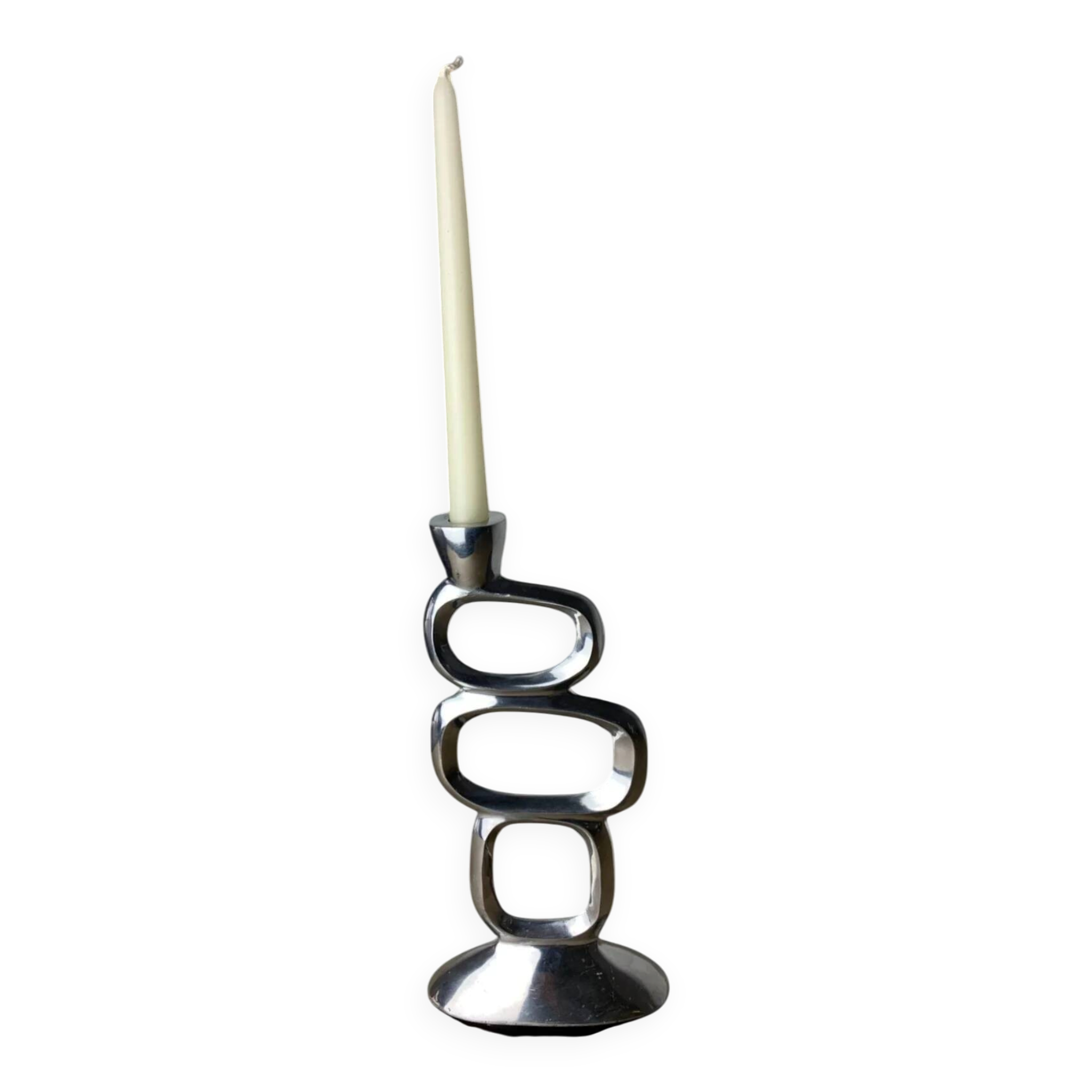 Circle candlestick by Matthew Hilton, aluminium, 1980s