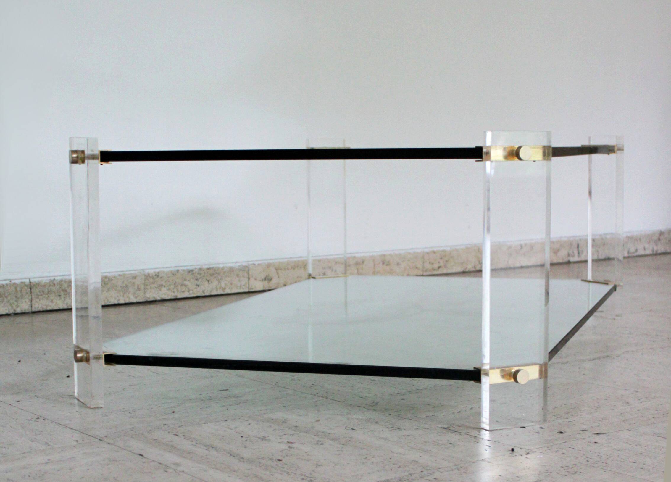 Glass and brass coffee table, Hollywood Regency style, 70's.