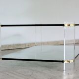 Glass and brass coffee table, Hollywood Regency style, 70's.