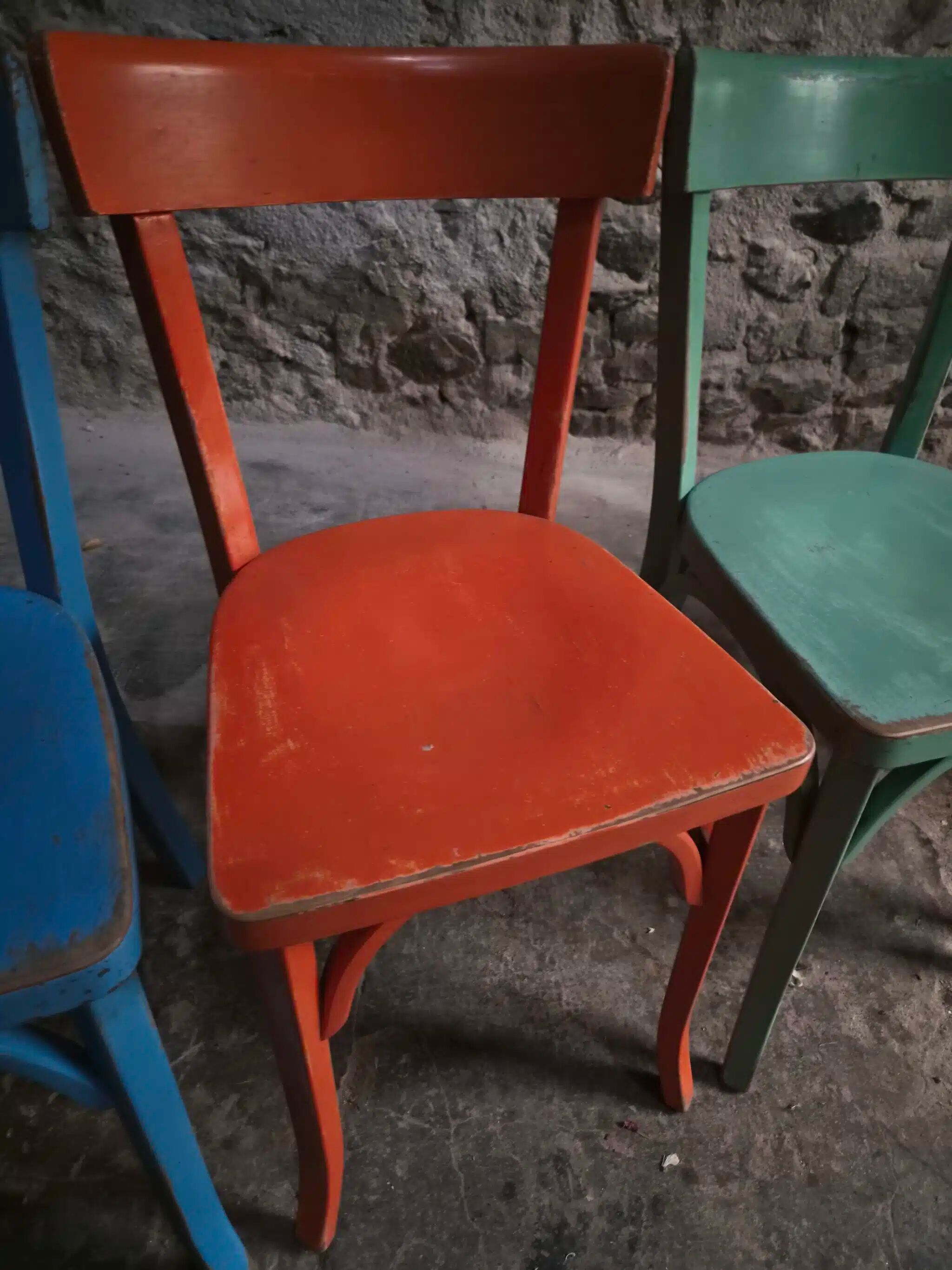 Chaises bistrot françaises Baumann en couleurs variées, lot de 6, années 1950