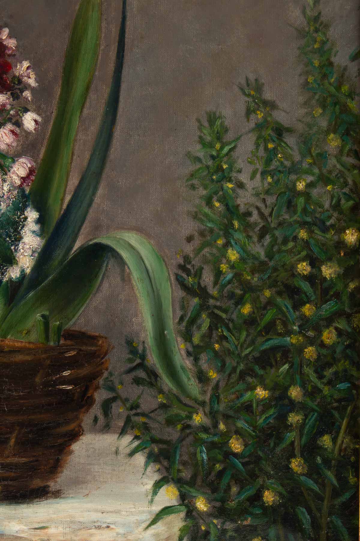 Floral composition in basket by H. Vaneyck- dated 1895