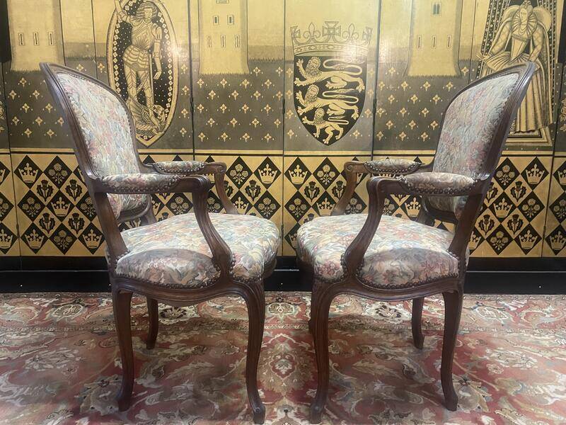 Pair of Louis XV style oak armchairs