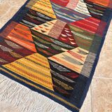 Petit tapis marocain, kilim picaso, tapis tissé plat, décoration intérieure