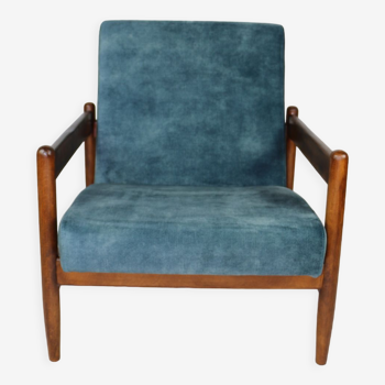 Fauteuil en velours caméléon bleu, années 1970