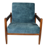 Fauteuil en velours caméléon bleu, années 1970