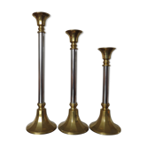 Series of 3 candlesticks modernist brass 70s