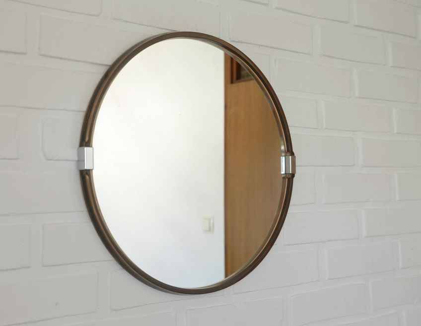Vintage 1970s Round Wall Mirror / Attributed To Allibert / Space Age Bathroom Mirror