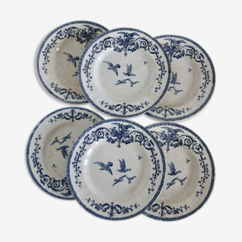 6 assiettes plates vintage en faïence de Gien modèle Marie-Antoinette