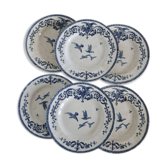 6 vintage Gien earthenware dinner plates, Marie-Antoinette model