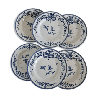 6 assiettes plates vintage en faïence de Gien modèle Marie-Antoinette