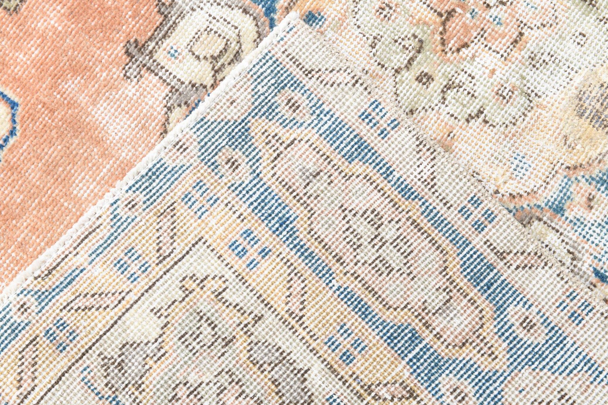 3x6 Rug For Living Room Pale Orange Blue Handmade Turkish Rug, 104x176Cm