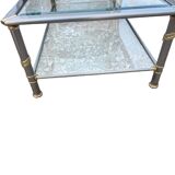 1970s living room table, brushed aluminium and gold metal, bevelled glass.