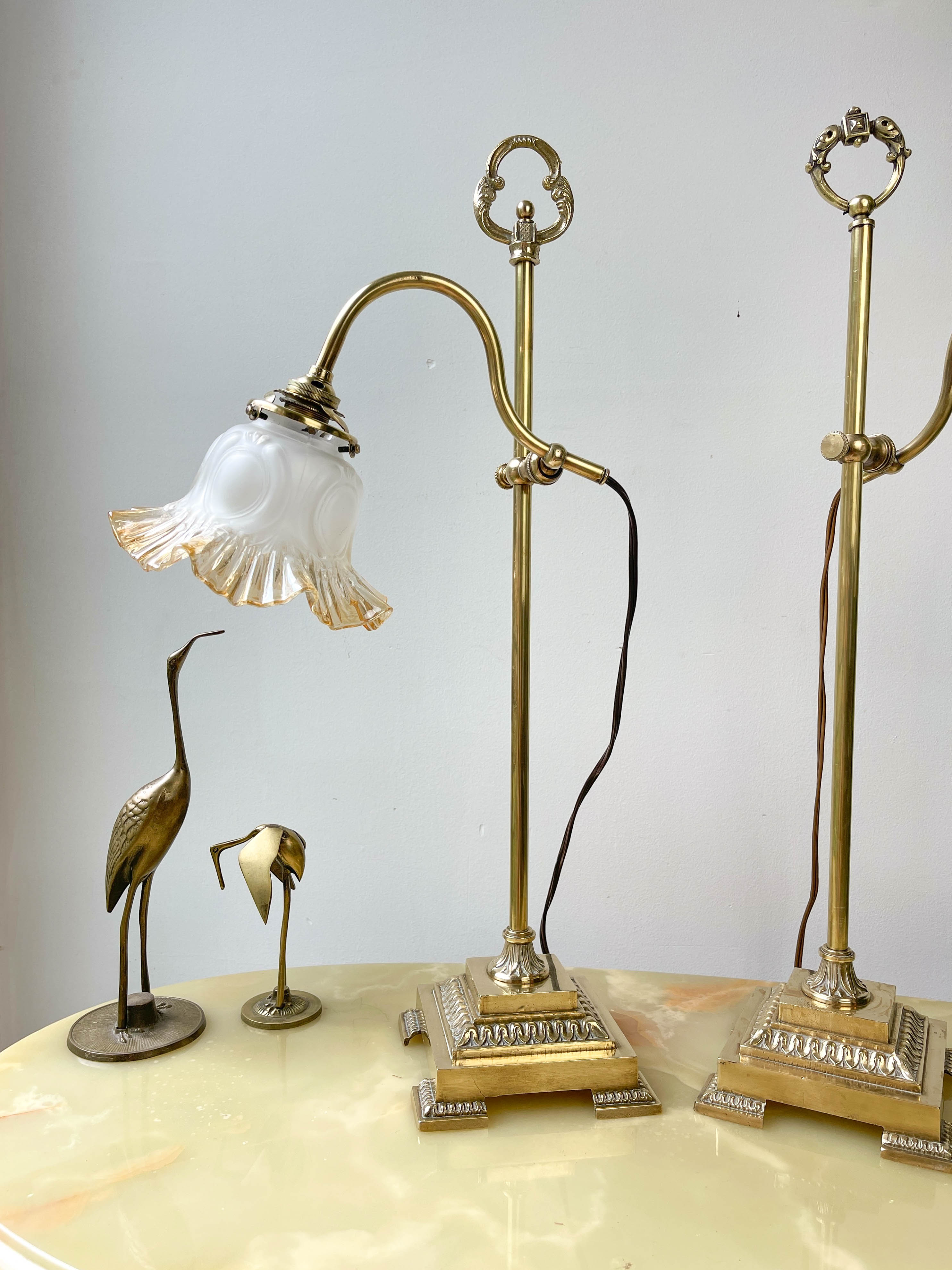 Pair of art deco style "up and down" swan neck desk lamps