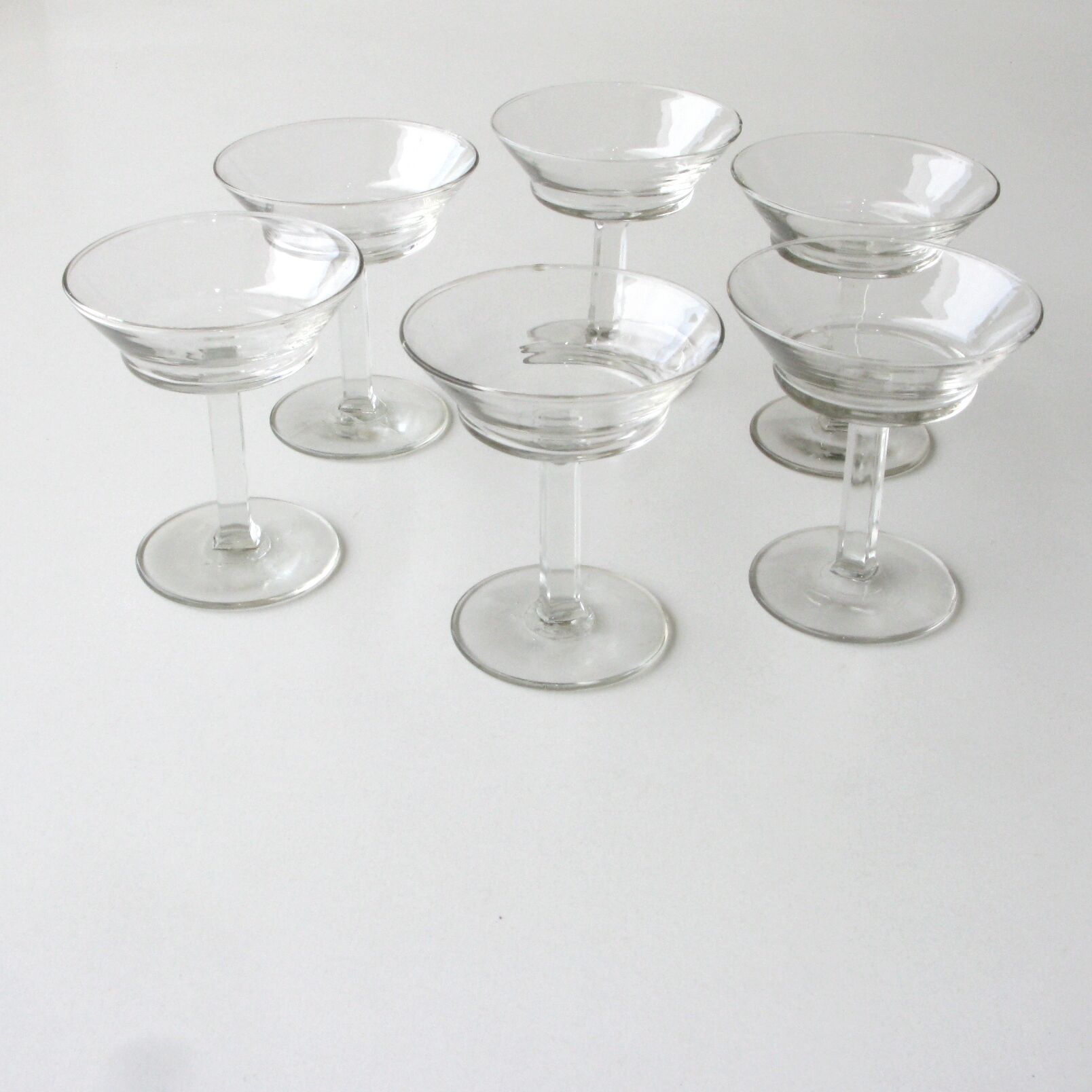 6 old champagne glasses vintage model glass square feet design