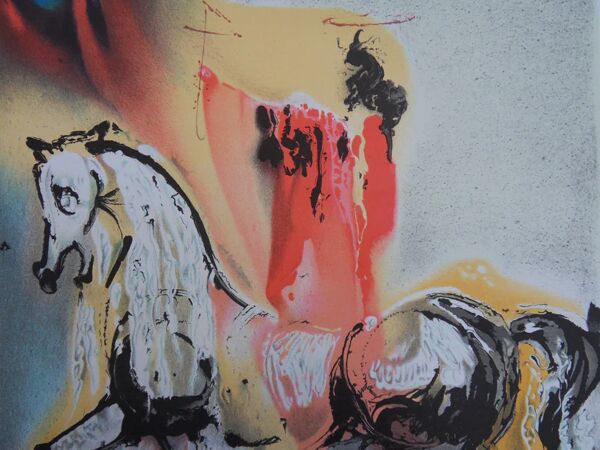 Salvador Dali : Les chevaux, le chevalier chrétien, lithographie signée