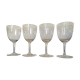 Set of 4 glasses of crystal 18th engraved decoration