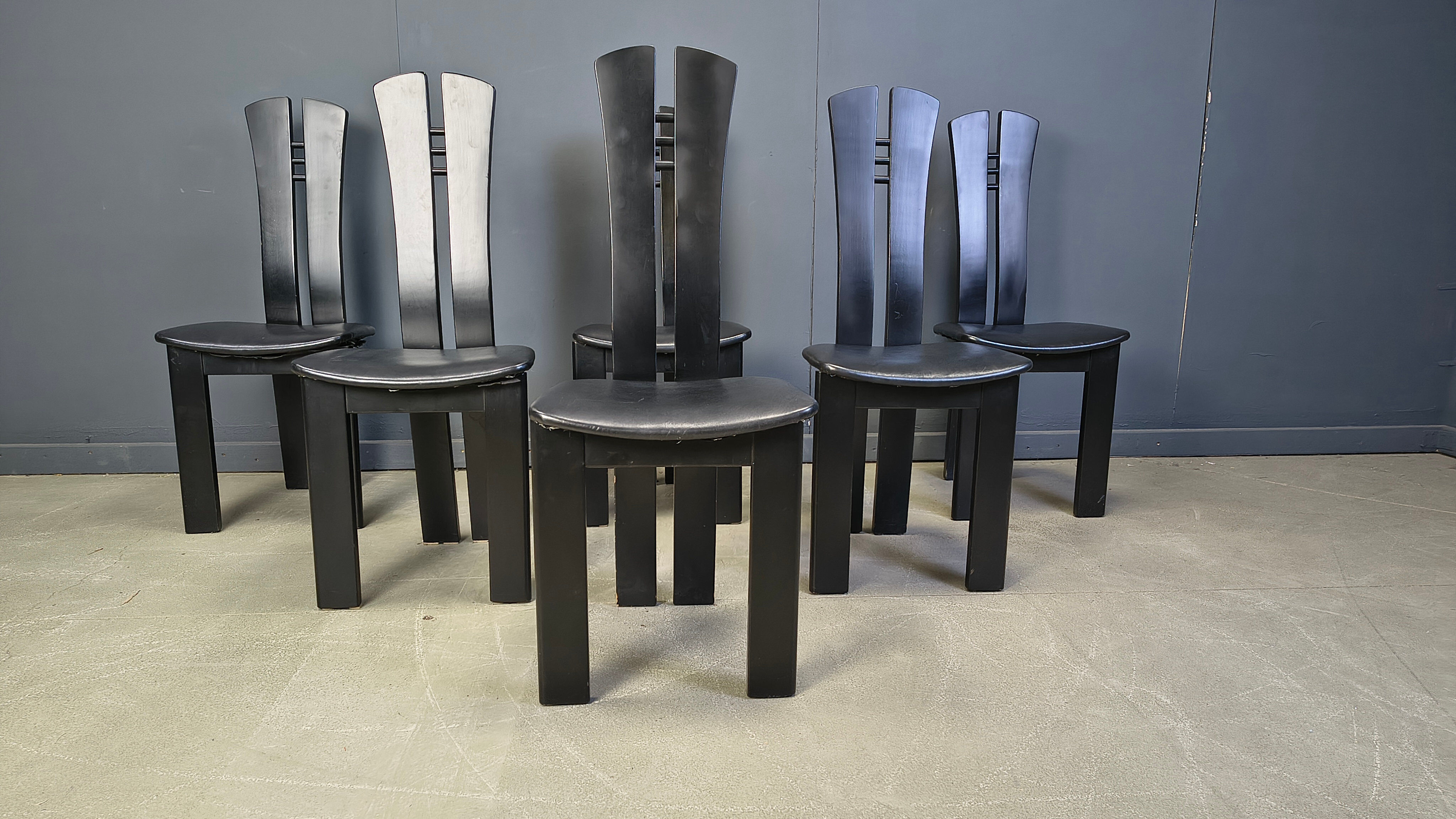 Post modern wooden dining chairs, 1980s - set of 6