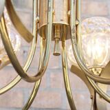 Mid-Century 6-light chandelier in Massive Brass - Iridescent Moulded Glass, Germany 1960s