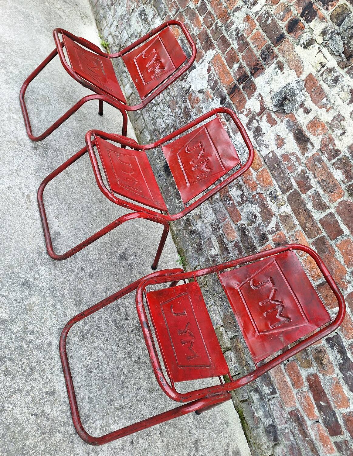 3 chaises vintage JYM en métal, meubles sièges industriels