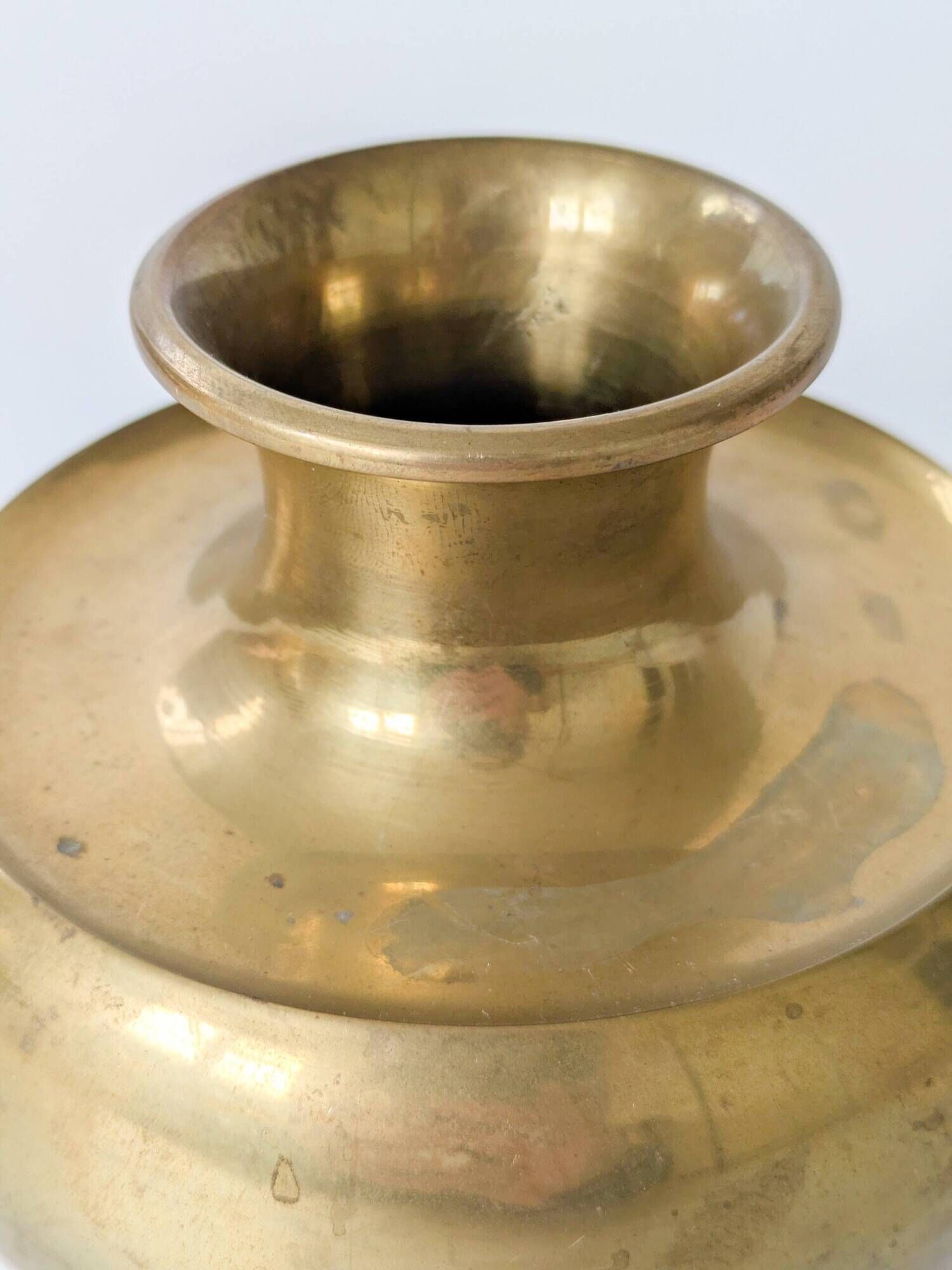 Vintage Indian Pot Lota in Brass, Sculptural Vase and Ritual Container