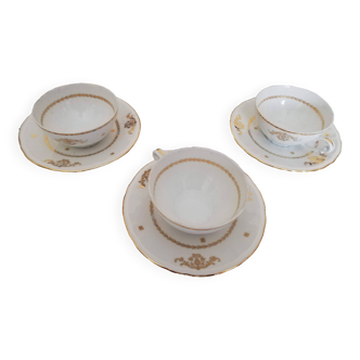 Set of 3 Berry high porcelain cups and saucers