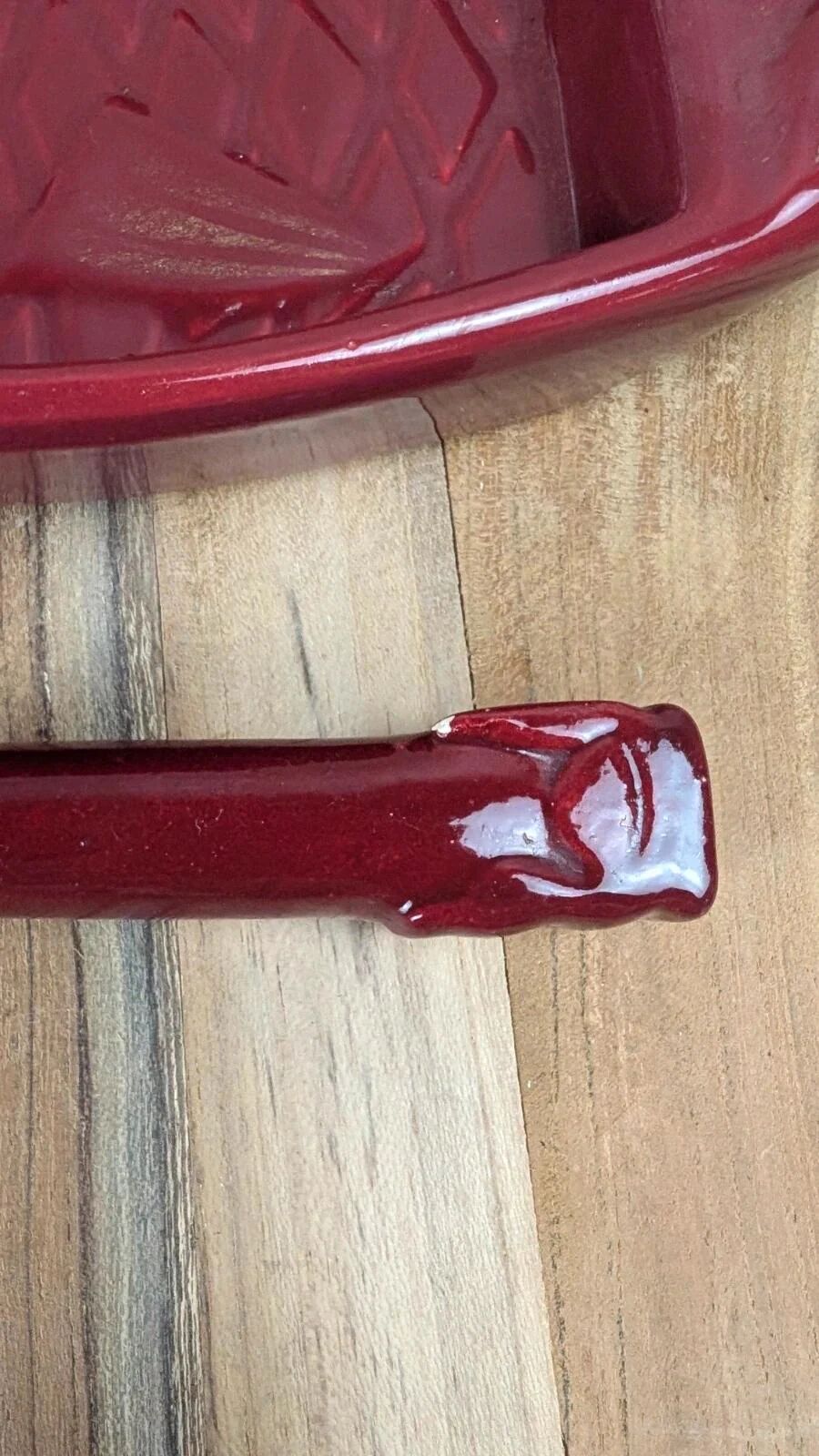Vintage red ceramic butter dish + matching knife