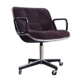 Chaise de bureau exécutive chromée et capitonnée en velours Knoll 1973
