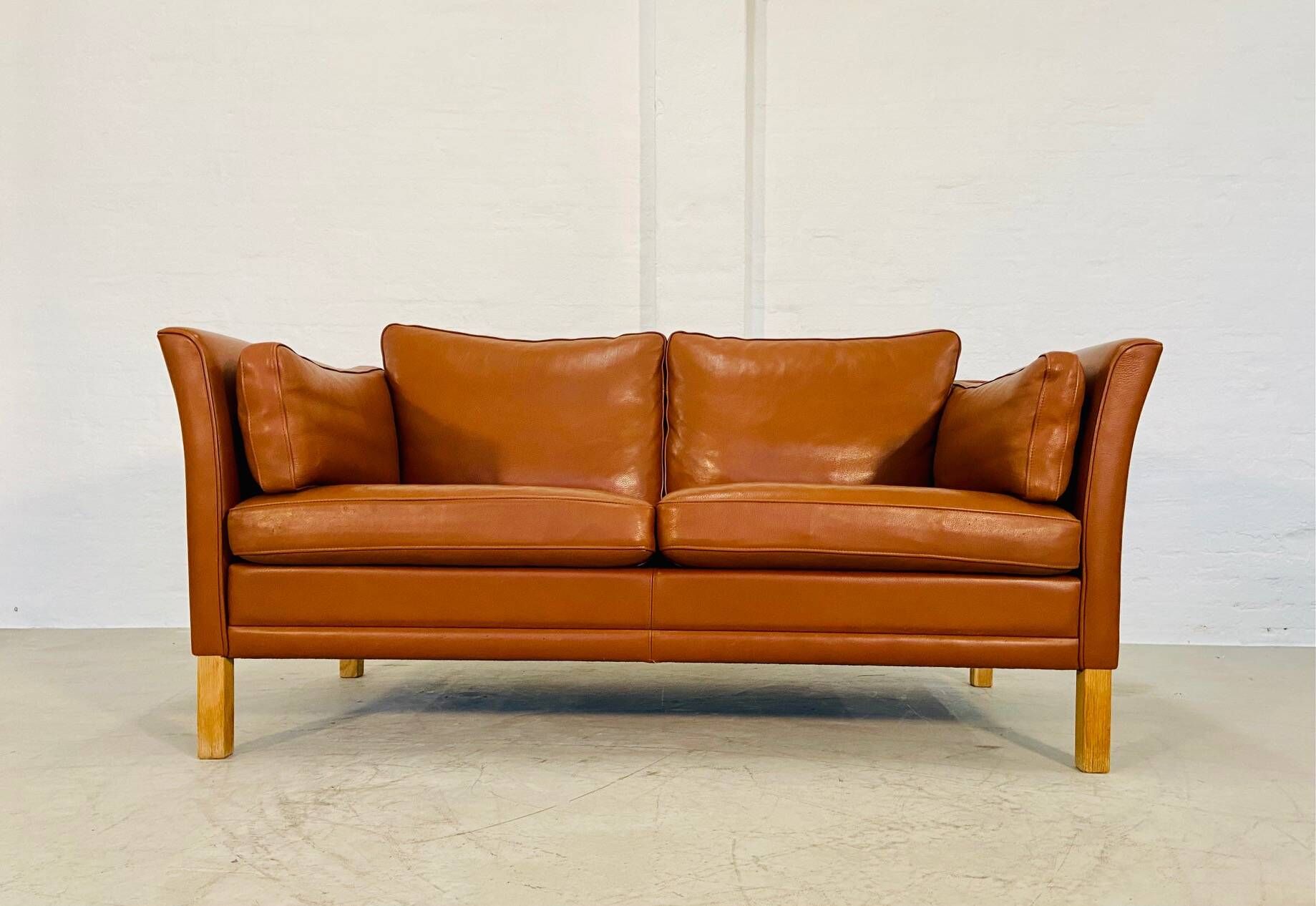 Vintage retro danish mogens hansen 2 person cognac leather sofa