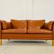 Vintage retro danish mogens hansen 2 person cognac leather sofa