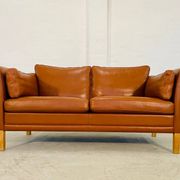 Vintage retro danish mogens hansen 2 person cognac leather sofa