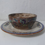 Sarreguemines old bowl with polychrome faience tray model NIPPON