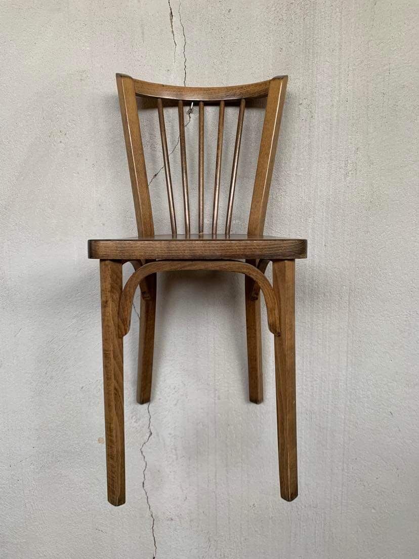 Series of 5 old baumann bistro chairs in curved wood