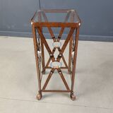Iron Faux Leather Side Table in the style of Jacques Adnet