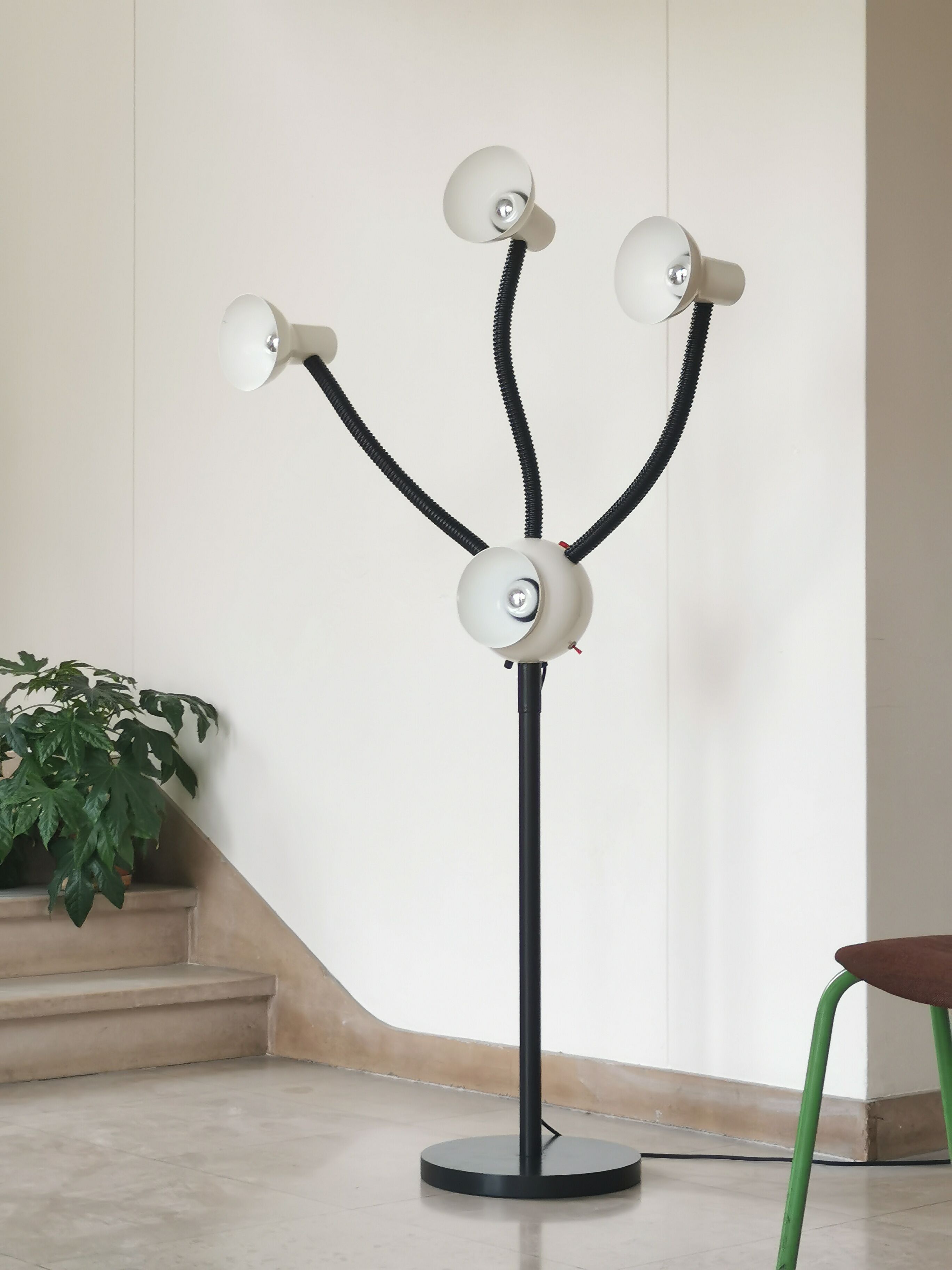 Space age lamp with 4 articulated spots, eyeball, sci-fi, 1970.