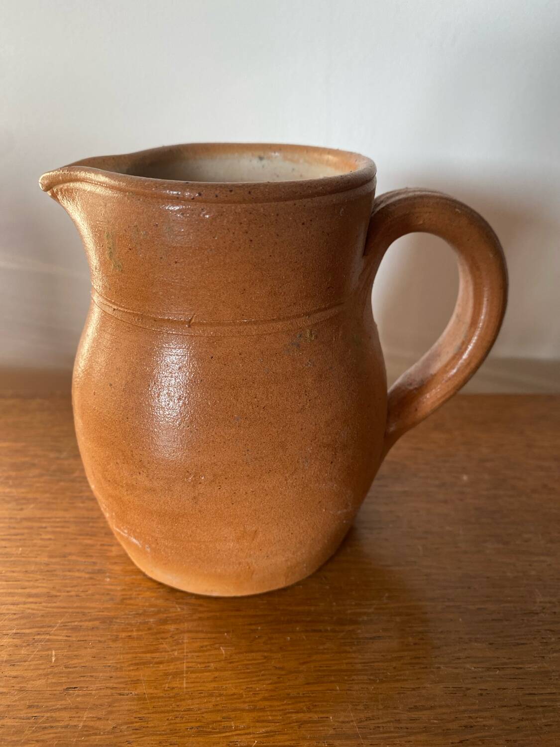 Antique pitcher la poterie des mottes stoneware brown beige vintage kitchen