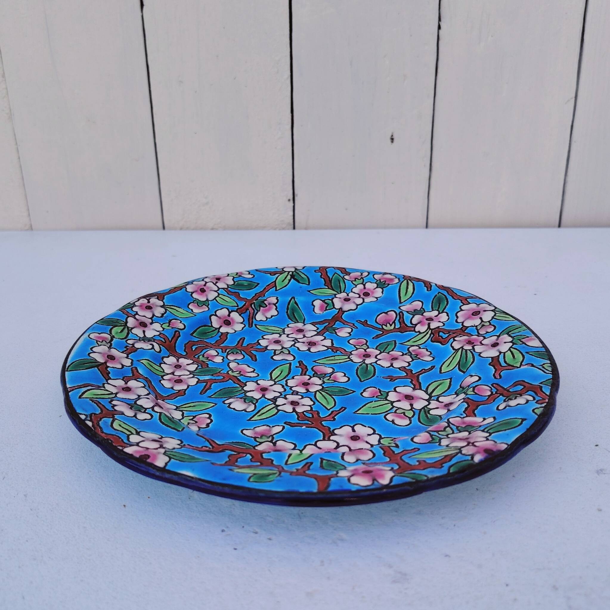 Small plate, Longwy enamels, floral decoration