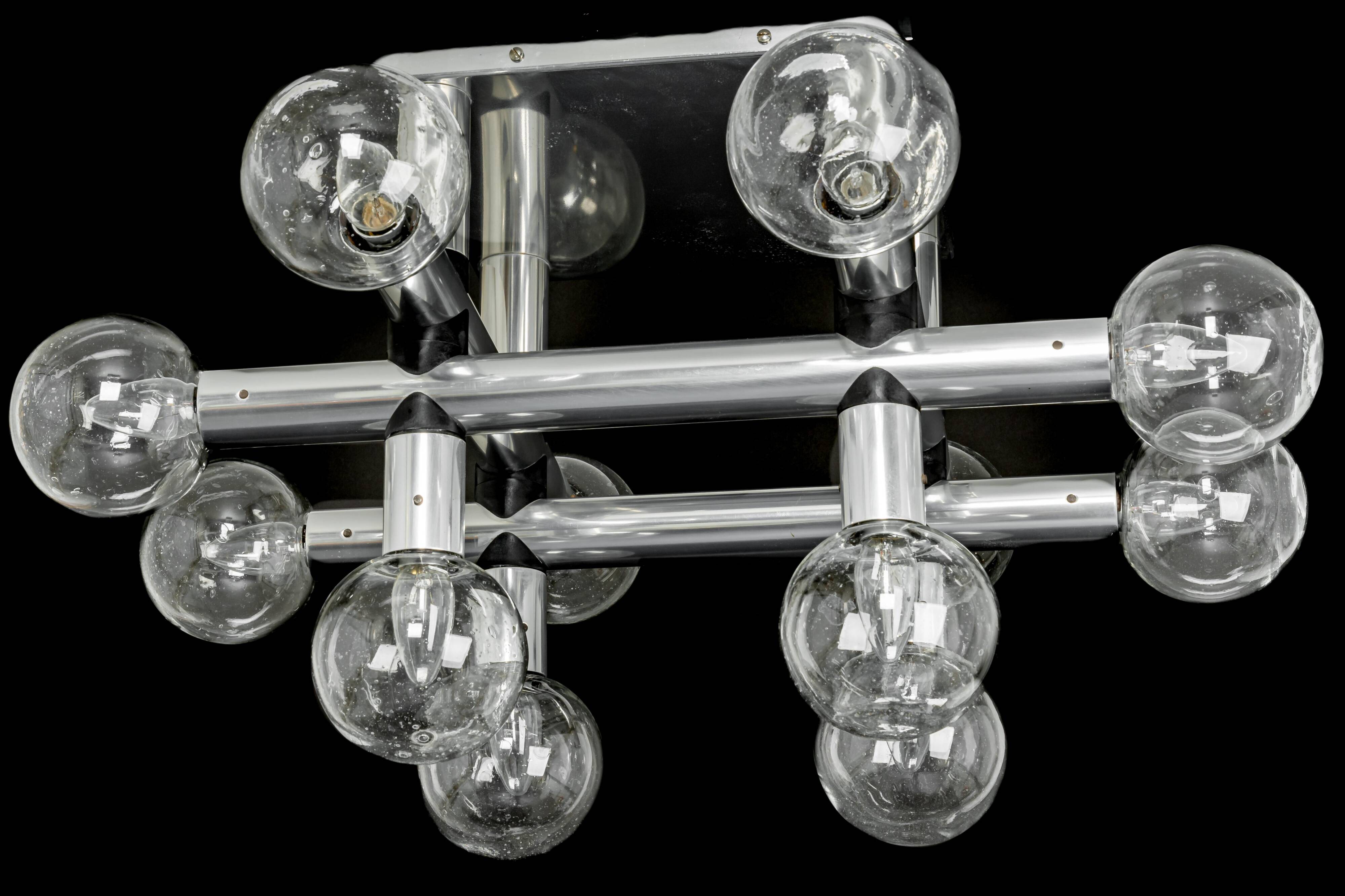 Large Sputnik atomium chrome suspension light by Kalmar, Austria, 1970s.